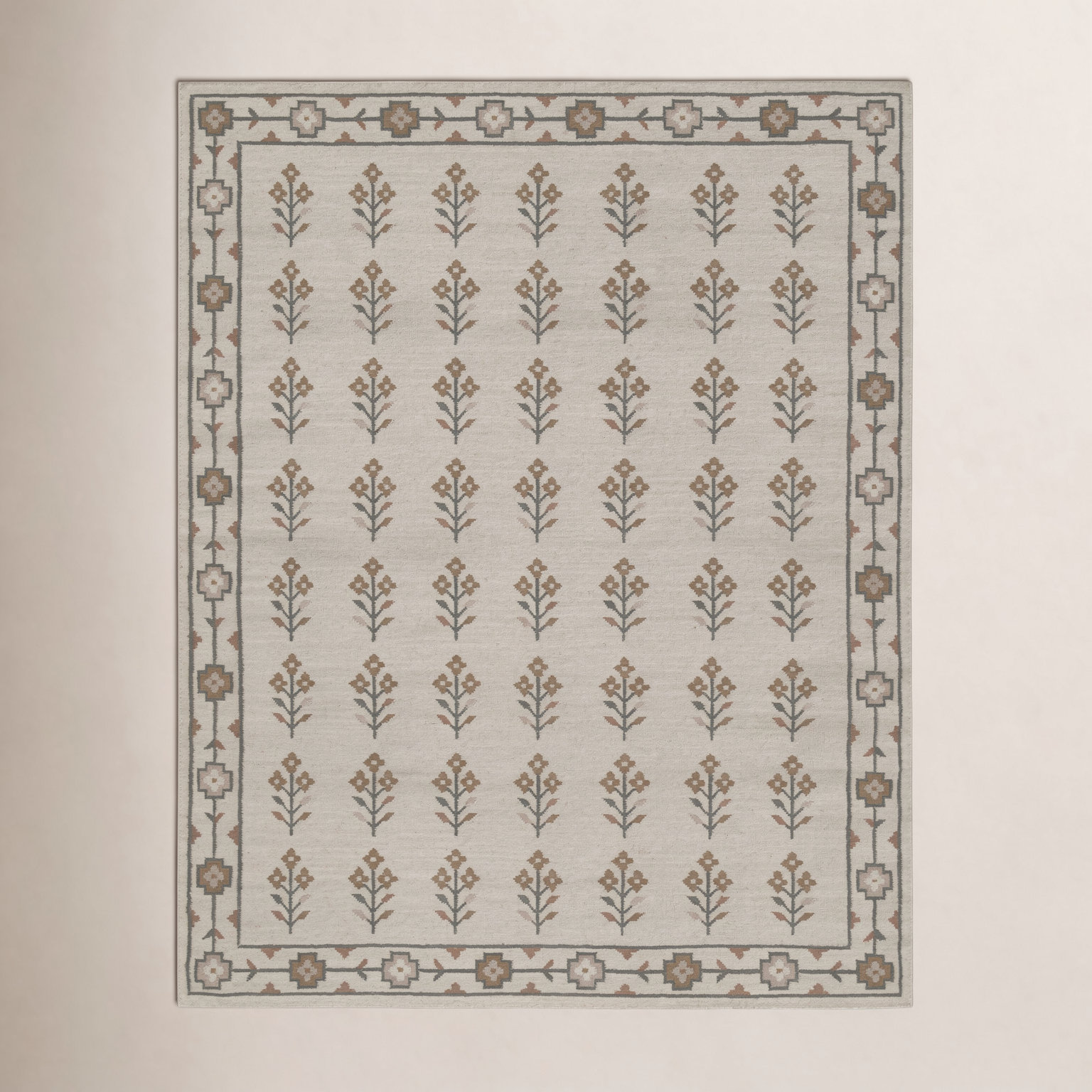 Heidi Flatweave Floral Wool Rug, Ivory, 5'x8'