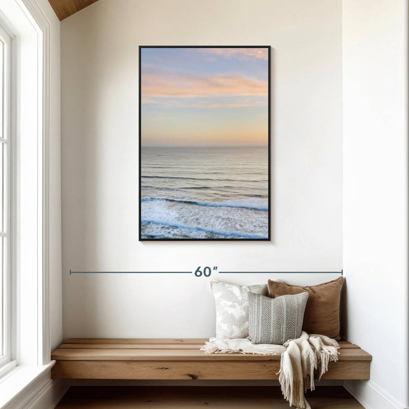 Coucher de soleil sur la côte de Redwoods, Cadre flottant noir, 29 po x 43 po