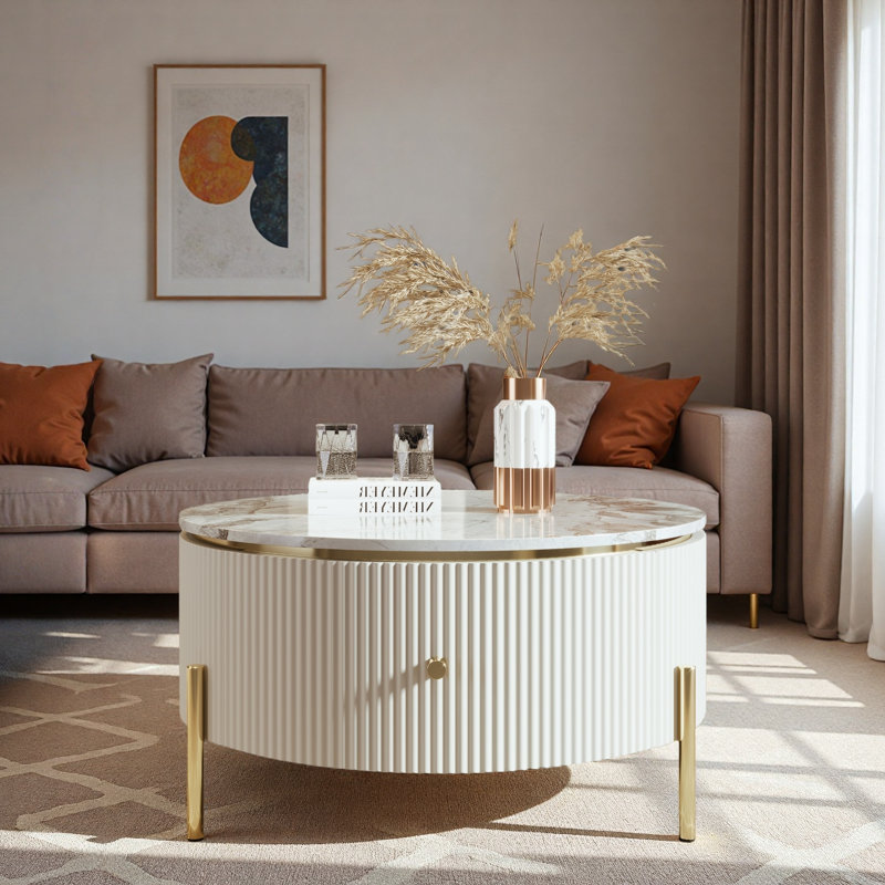 Modern Round Coffee Table With 2 Large Drawers