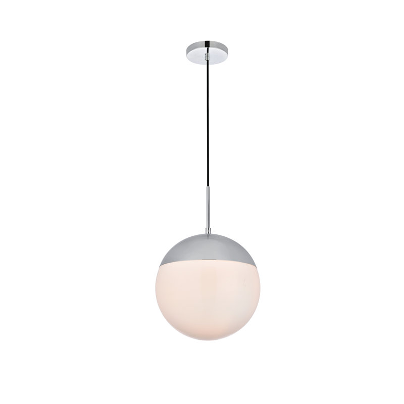 Luminaire suspendu simple à intensité variable 1 lumière Yearby Yearby, H 69 po x l 12 po x P 12 po, Chrome, Blanc givré