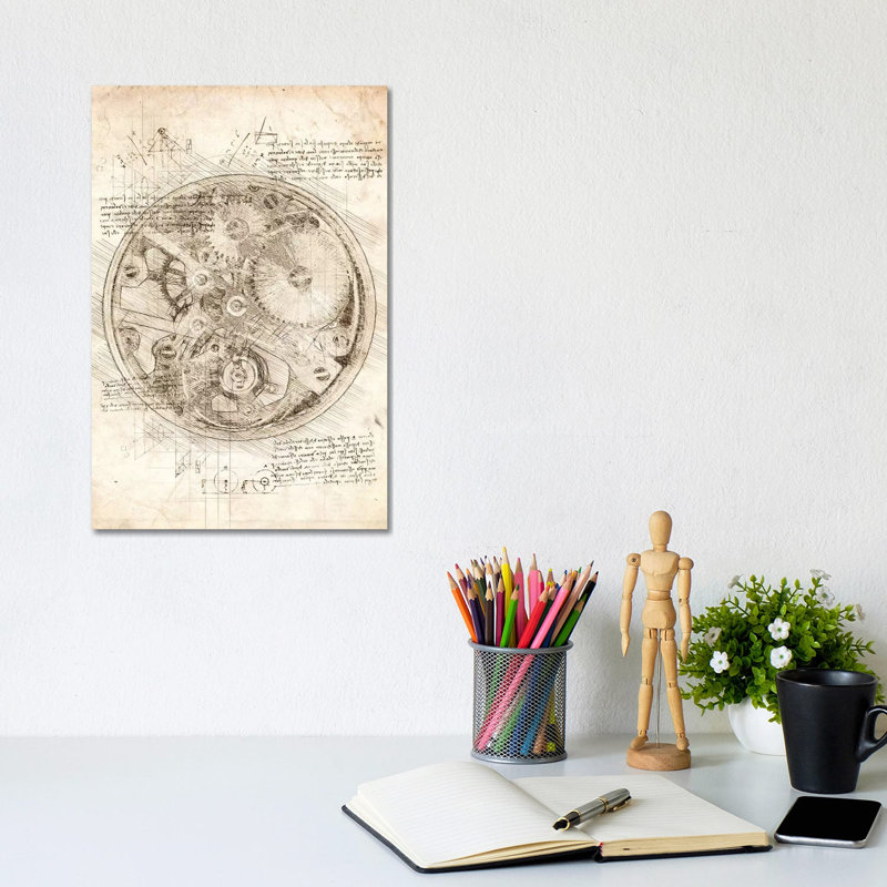 Horloge, mouvement de montre par Cornélin - impression sur toile tendue, H 12 po x l 8 po x P 0,75 po