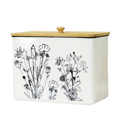 VIP Metal 13 in. White Growing Flowers Square Container with Lid