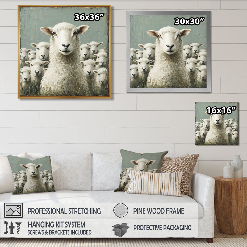 Portrait de famille des moutons, Despres Minimalisme, H 36 po x l 36 po, Reproduction encadrée d'une seule photo, Doré
