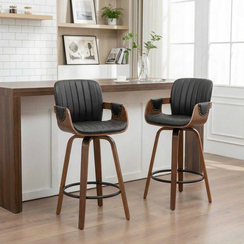 Tabouret de comptoir pivotant avec structure en bois Youngstown, Noir