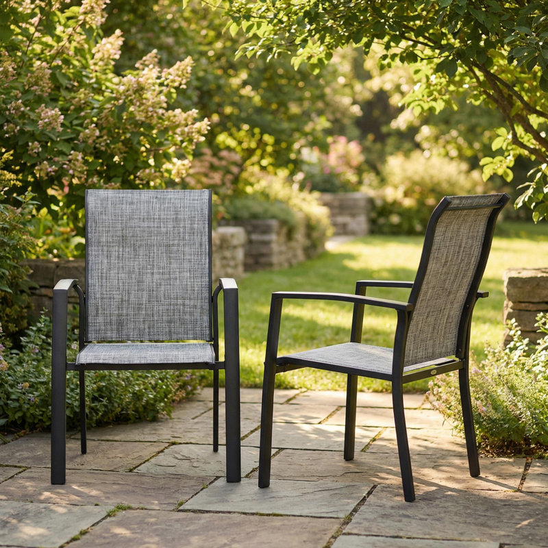  Chaises de salle à manger empilables pour l'extérieur, Gris, Noir