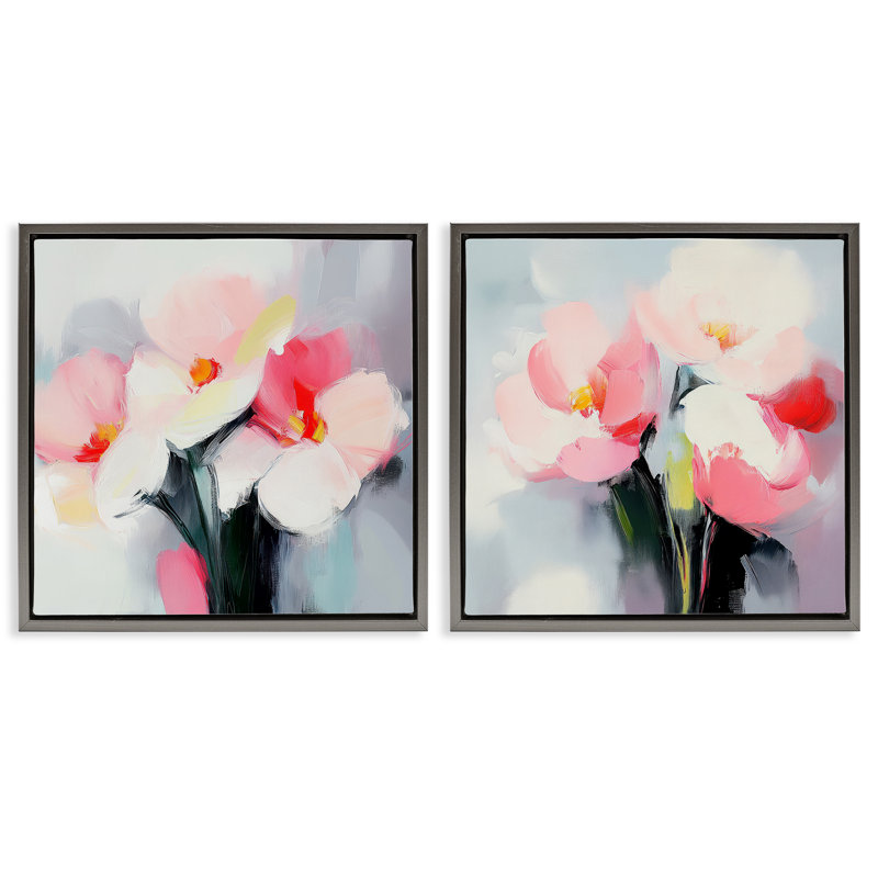 Ensemble de 2 cadres floraux Flare of Emotion, design par Mona Grace, H 25 po x l 25 po, Cadre flottant gris lustré