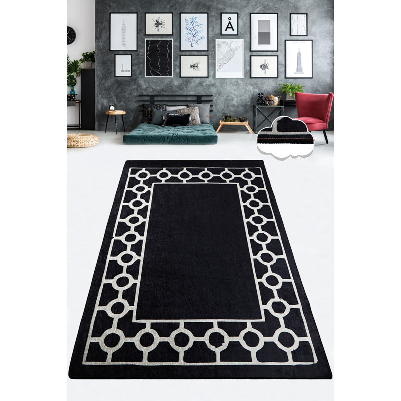 Stylish Black and White Area Rug, 30 x 48 Inches | 100% Polyester, 0.2-Inch Pile Height | Antibacterial, Non-Slip Underside, Machine Washable at 86°F | Perfect for Living Room, Bedroom, and Office Décor