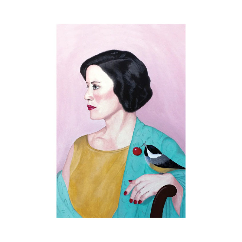 Woman With Shawl And Bird by Sally B - Gallery-Wrapped Canvas Giclée on Canvas, Canvas, 20.32 cm H x 30.48 cm W