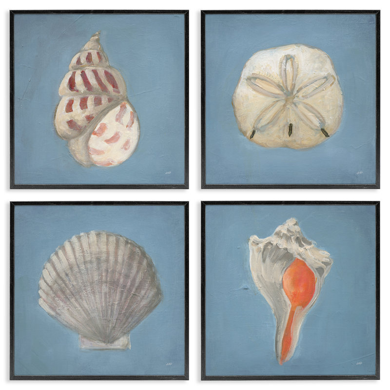 Ensemble de 4 giclées encadrées Soft Sea Shell Collection, design par Julia Purinton, Giclée encadrée noir minuit