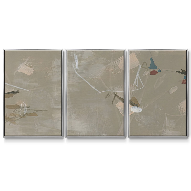 Terrazzo Tangle II - Toile encadrée multi-pièces, H 36 po x l 75 po, Encadrement argenté