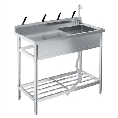 Freestanding Stainless Steel Utility Sink with 360° Rotating Faucet – Single Bowl, Hot & Cold Water, Storage Shelf – Commercial Laundry Sink for Kitchen, Garage, Shop, Indoor and Outdoor Use