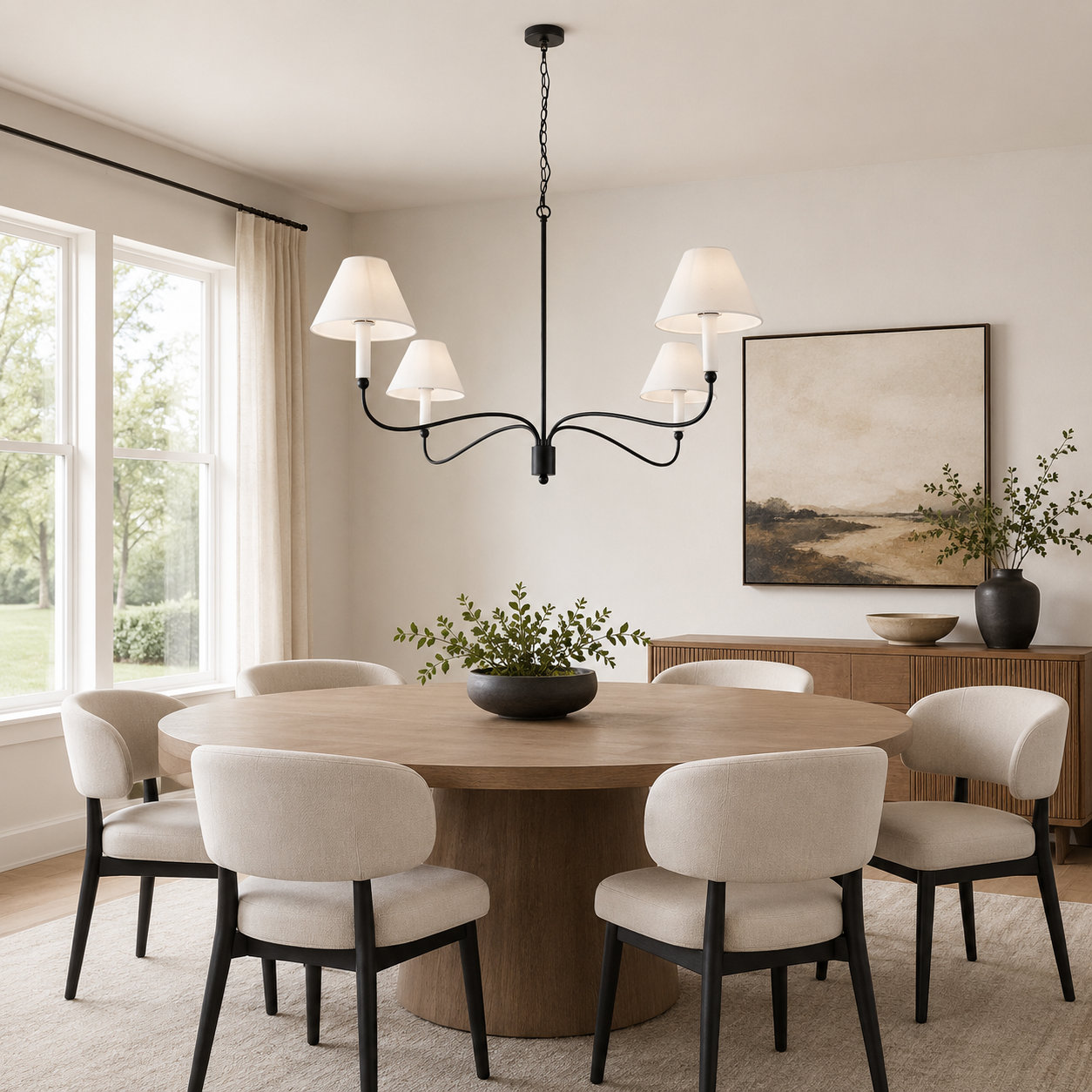 4-Light Dimmable Classic Traditional Chandelier, Matte black