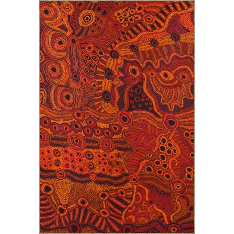 Orange Themed Mixed Abstract Shape Patterned Modern Decorative Washable Rug, Round 3'3" Rug Pad Included