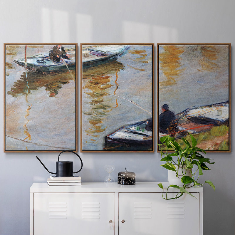 Two Anglers 1882 - 3 pièces, reproduction sur toile, Noyer, H 24 po x l 48 po x P 2 po