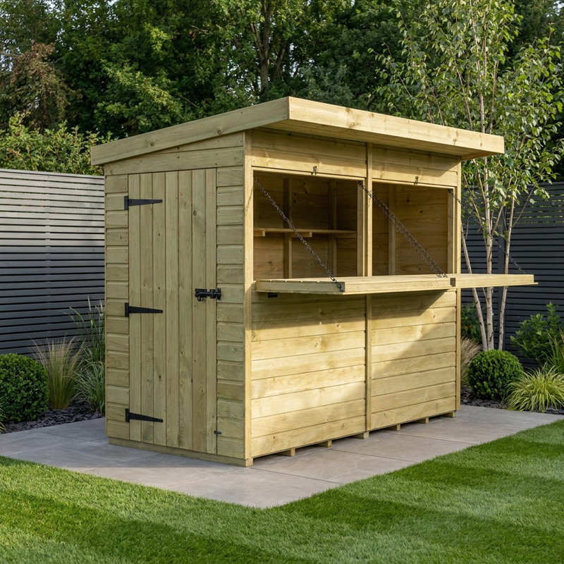 Total Sheds 8ft x 4ft Apex Garden Bar Shed - Stable Door Serving Hatch - Pressure Treated Timber - UK Manufactured