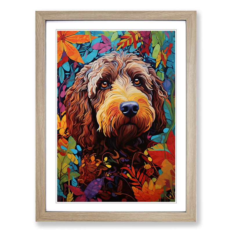 XYZ-FRM-V1223-3991 Labradoodle Modern - Single Picture Frame Print on Wood, 64cm H x 46cm W x 2cm D, Oak
