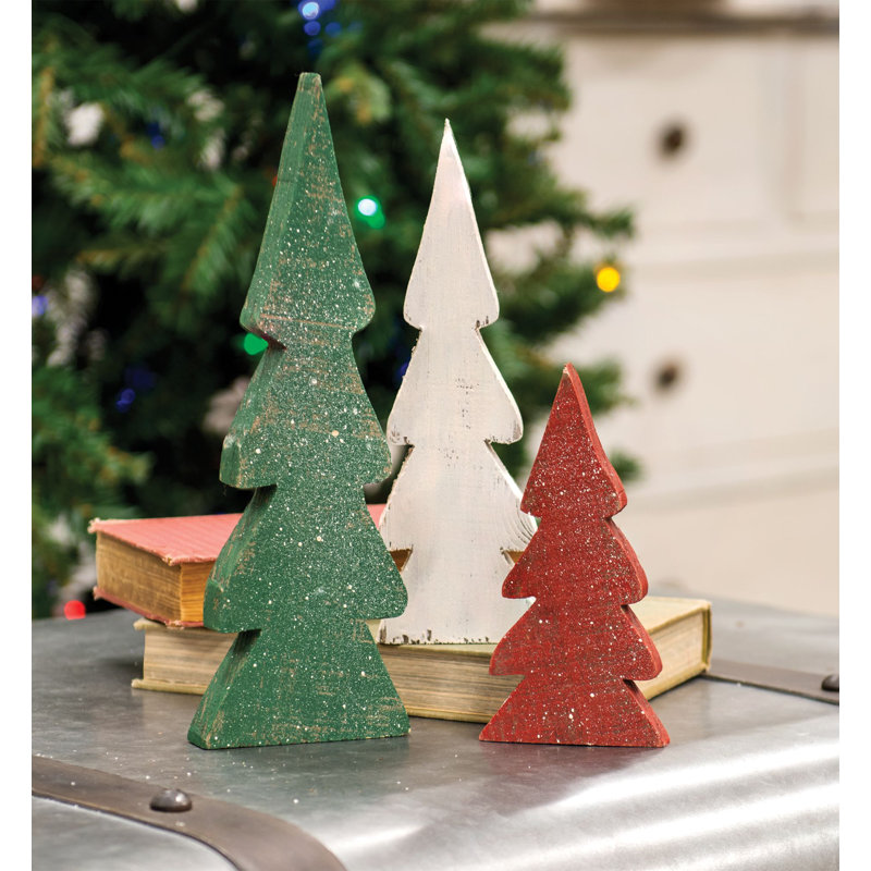 Ensemble d'arbres en bois 3 pièces Snowy, Vert / Rouge / Blanc