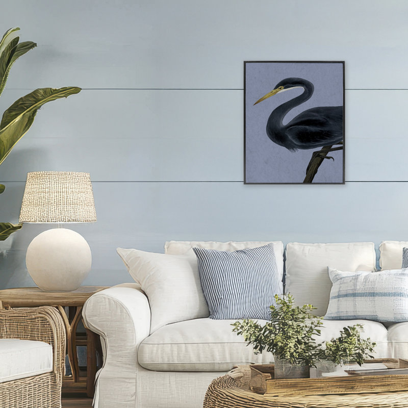 Giclée encadrée par un héron perché noir, design par Grace Popp, H 20 po x l 16 po, Giclée encadrée noir minuit