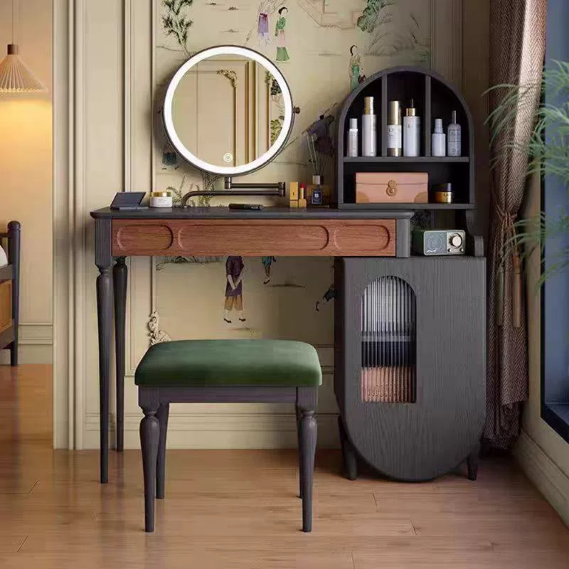 Commode rétro en bois massif, Noir, noir, noir, noir