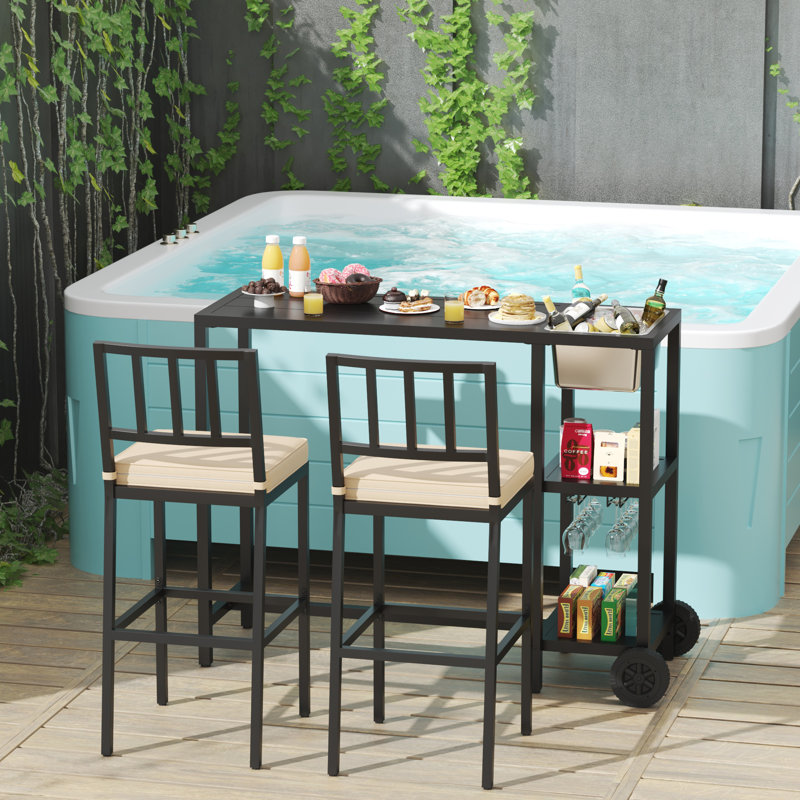 2-Person Outdoor Dining Set with Shelves and Cushions