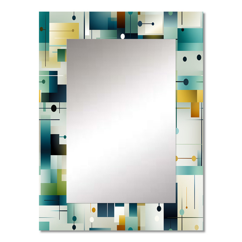 Izar Green Cubic  Oasis Geometric - Geometric  Large Wall Mirror, Geometric Decorative Mirror, Printed Metal Art, 32" x 24"