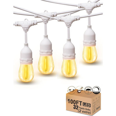 Outdoor String Lights LED White 100FT Patio Lights String With 3...