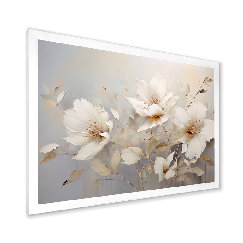 «Beige Seasonal Flowers Simplicity» sur impression sur toile, H 30 po x l 40 po x P 1,5 po, Cadre simple blanc
