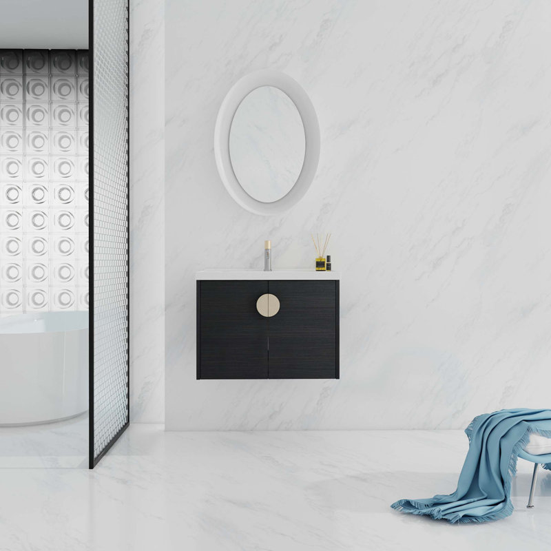 Meuble-lavabo à fermeture en douceur 28 po avec lavabo, pour petite salle de bain, Noir châtaignier, 28"