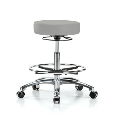 PERCH Chrome Medical Stool with 360 Degree Height Adjustment and Foot Ring | Medium Bench Height 20.5-28"