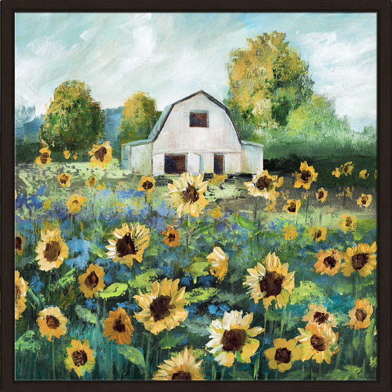 Tournesol grange par Nan - peinture, Cadre flottant espresso, H 21,5 po x l 21,5 po x P 2 po