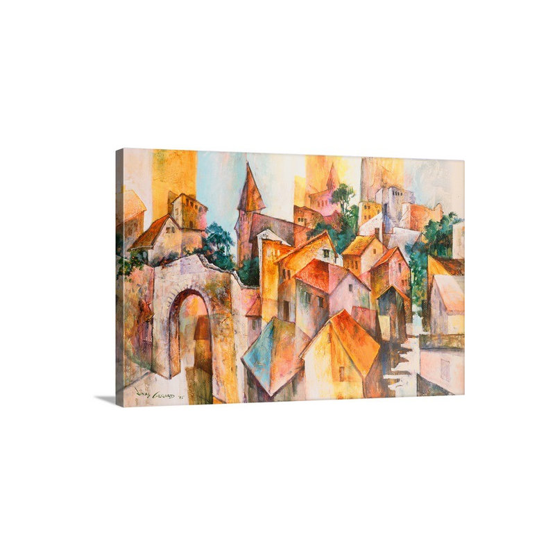 «Village méditerranéen» par Aniesa, reproduction d'art, H 8 po x l 12 po x P 1,5 po, Toile