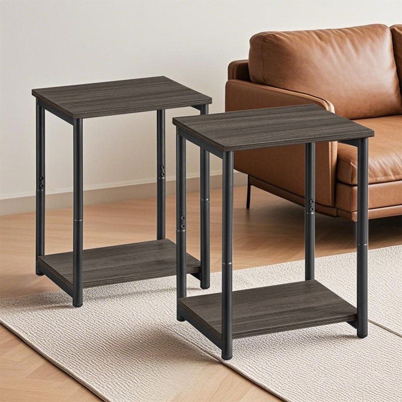 Ensemble de 2 tables d'appoint, tables d'appoint à 2 niveaux, tables de chevet avec cadres en acier, pour le salon, la chambre à coucher, le bureau personnel, le style industriel