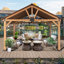Pavillon de jardin permanent en métal L 13 pi. D Pavillon de jardin en bois massif d'extérieur, pavillon de jardin à toit rigide avec toit en acier galvanisé, pour patio, jardin, terrasse-126350510-66777535