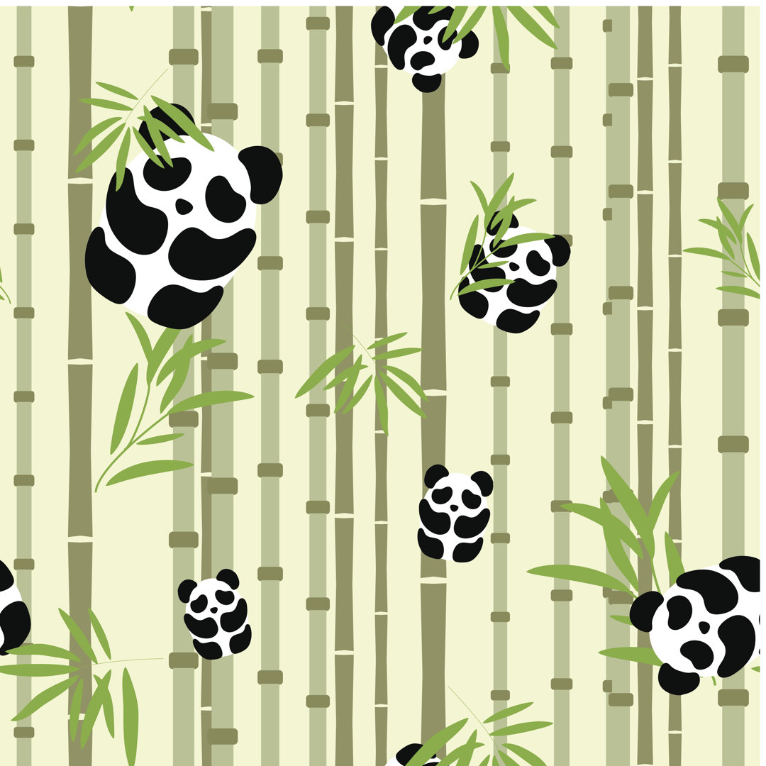 Terril Seamless Pattern With Pandas And Bamboo von Diemq - Grafik auf Leinwand