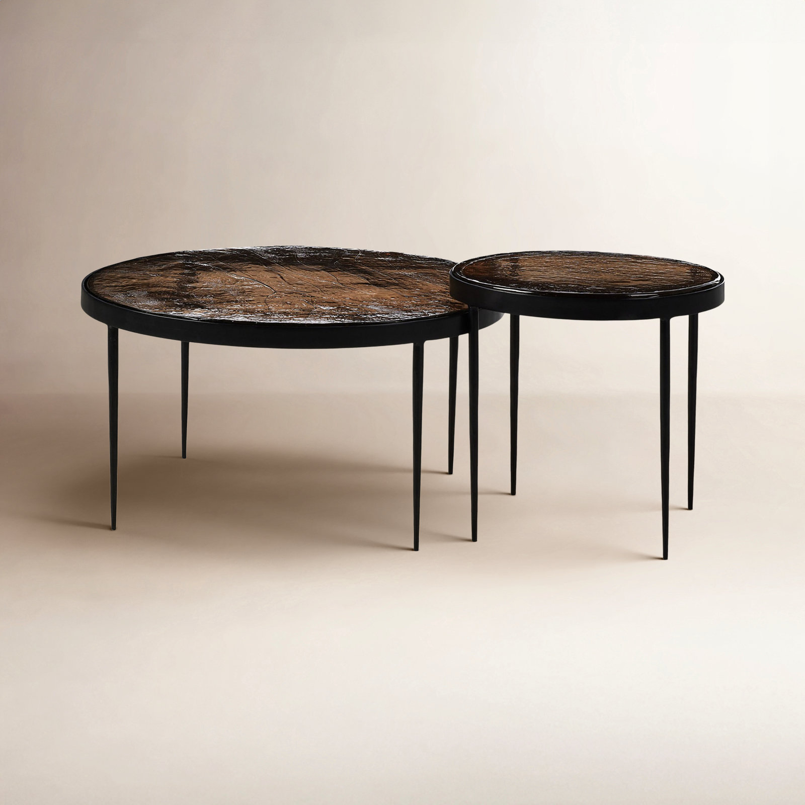 Carmen Nesting Coffee Table, Smoked Brown Cast Glass