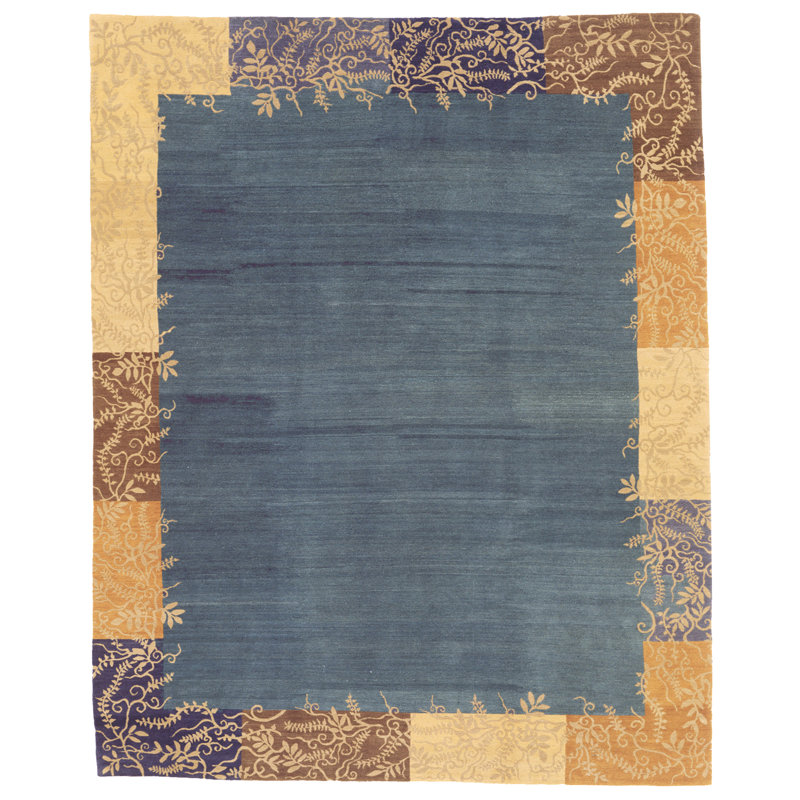 Takyu III Hand-Knotted Area Rug in Tidal Blue, Rectangle 9' x 12'