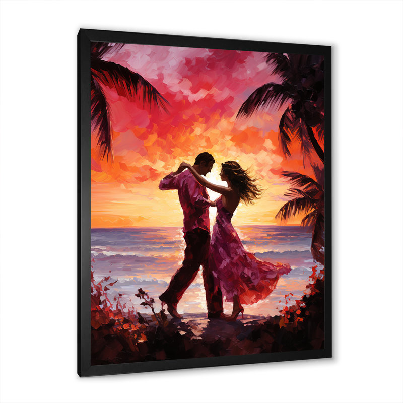 Danse salsa au coucher du soleil V, Cadre simple noir, H 20 po x l 12 po x P 1 po