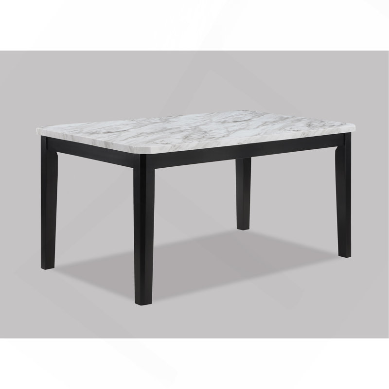 Transitional Dining Rectangular Table Fauxwhite Marble Top Black Base Wooden Stone