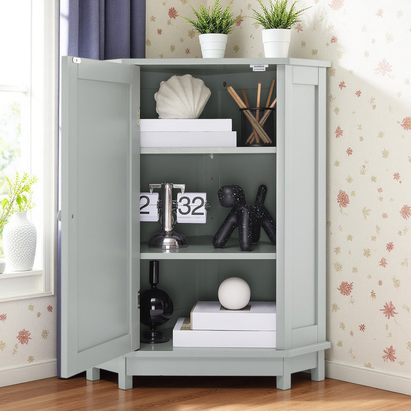 Corner Cabinet, Triangle Office Storage Cabinet with Adjustable Shelf, Gray