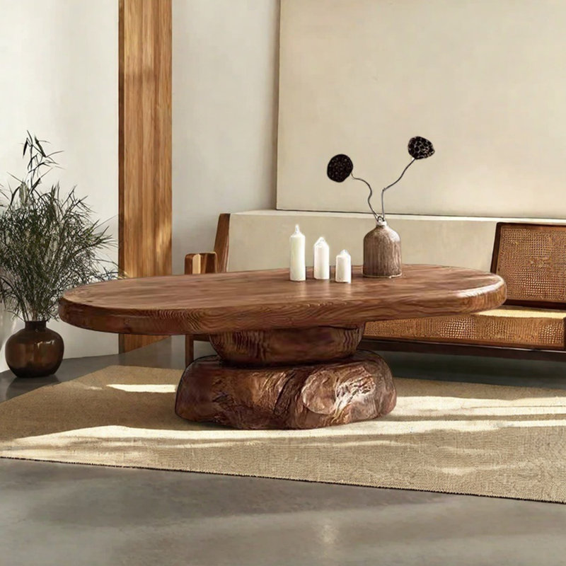 Table basse ovale en bois massif Wabi-sabi
