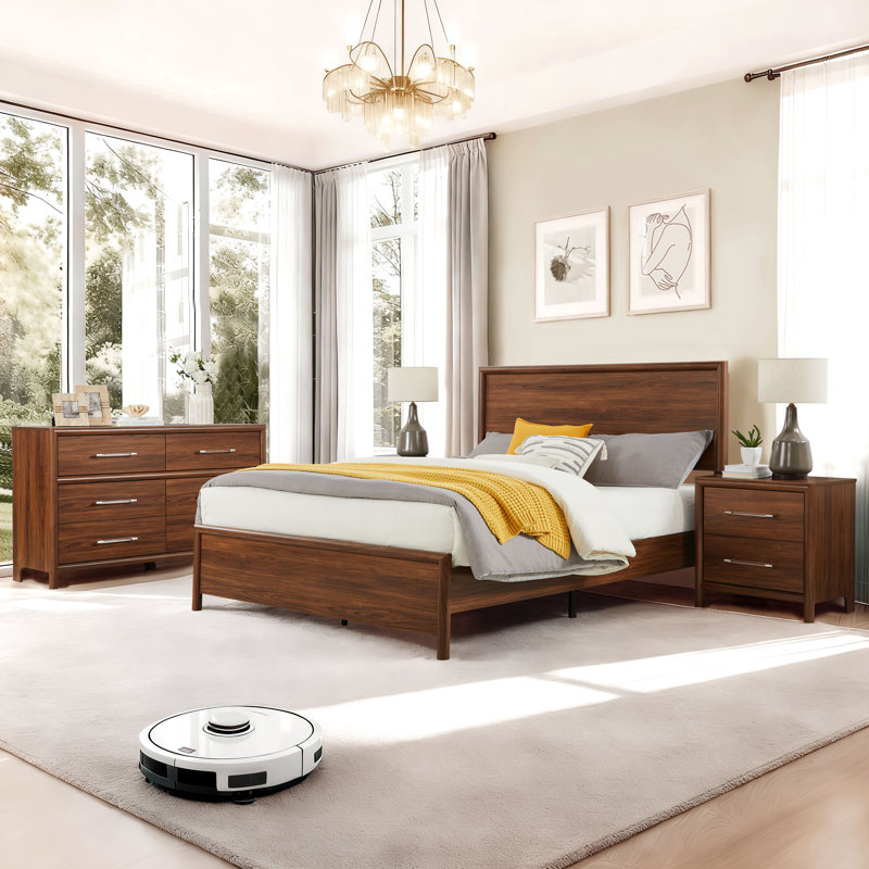 Bed Frame Queen Size With Headboard, Brown