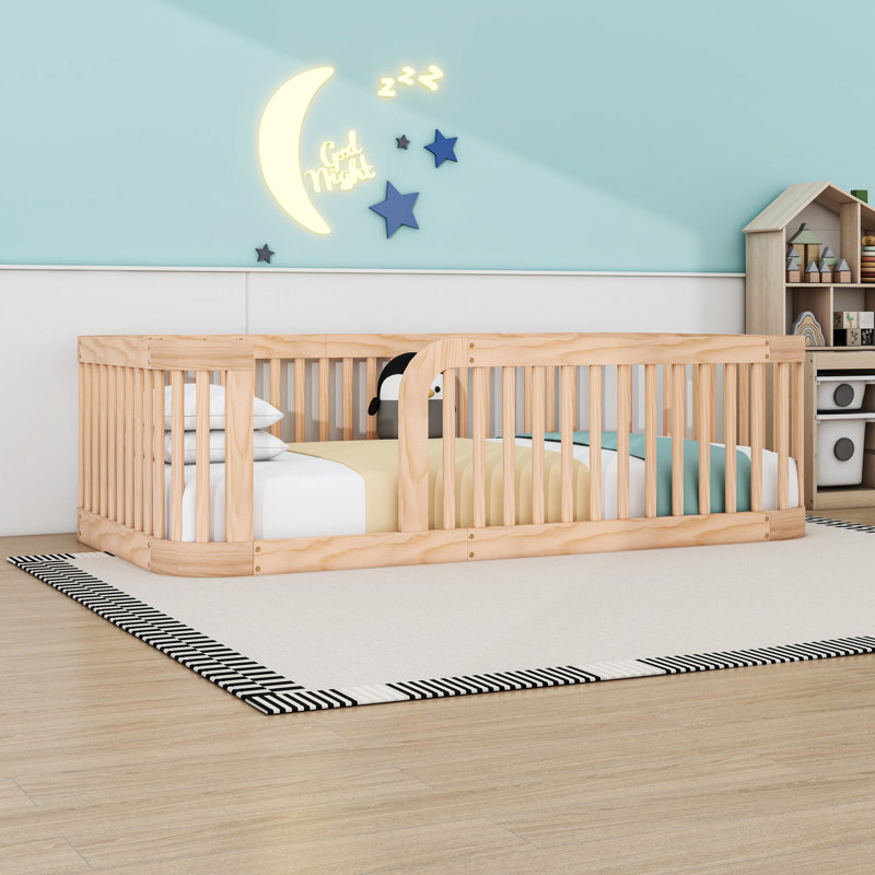 Lit simple en bois avec coins arrondis, Naturel