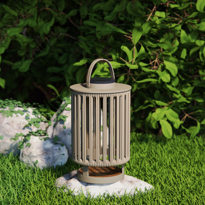 Outdoor Solar Lanterns Patio Decorative Floor Lights Aluminum Braided Rope Lantern with Handle,Champagne,15.8 Inches