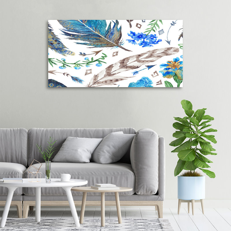 Feathers And Flowers - Wrapped Canvas Print