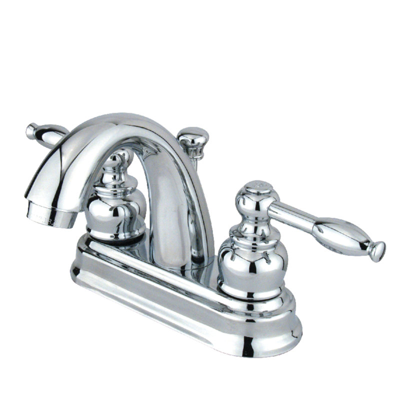Kingston Brass Knight Two-Handle 3-Hole Deck Mount 4" Centerset Bathroom Faucet with Plastic Pop-Up, Polished Chrome