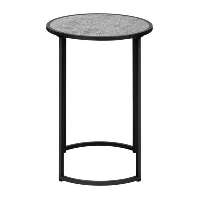 Modern Round Accent Table - Grey Laminate Side Table with Black Metal Legs for Living Room, Bedroom, End Table or Nightstand