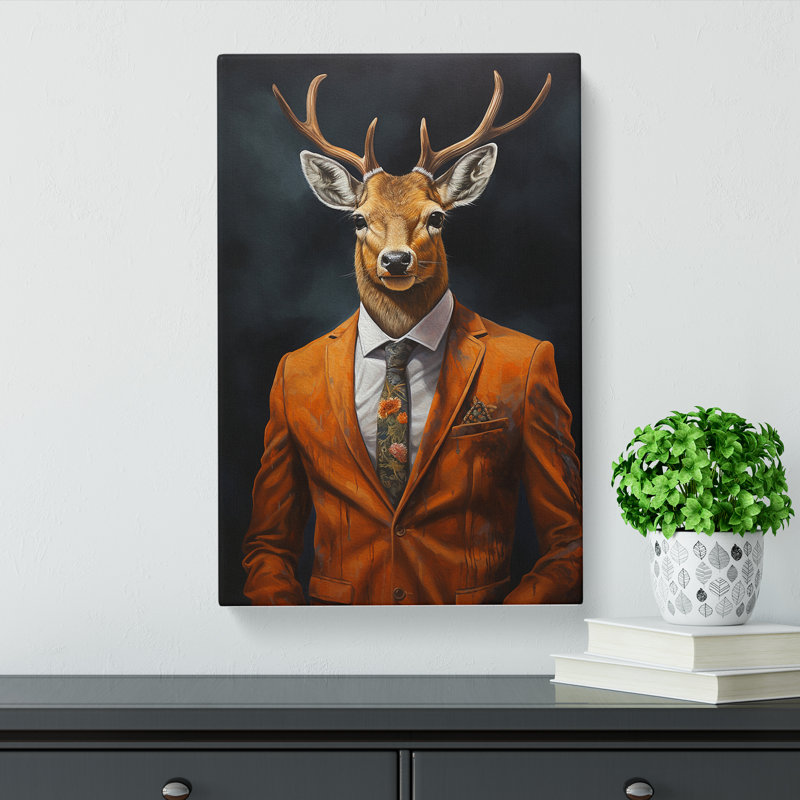 Deer In A Suit - Print on Canvas, 60cm H x 40cm W x 3cm D