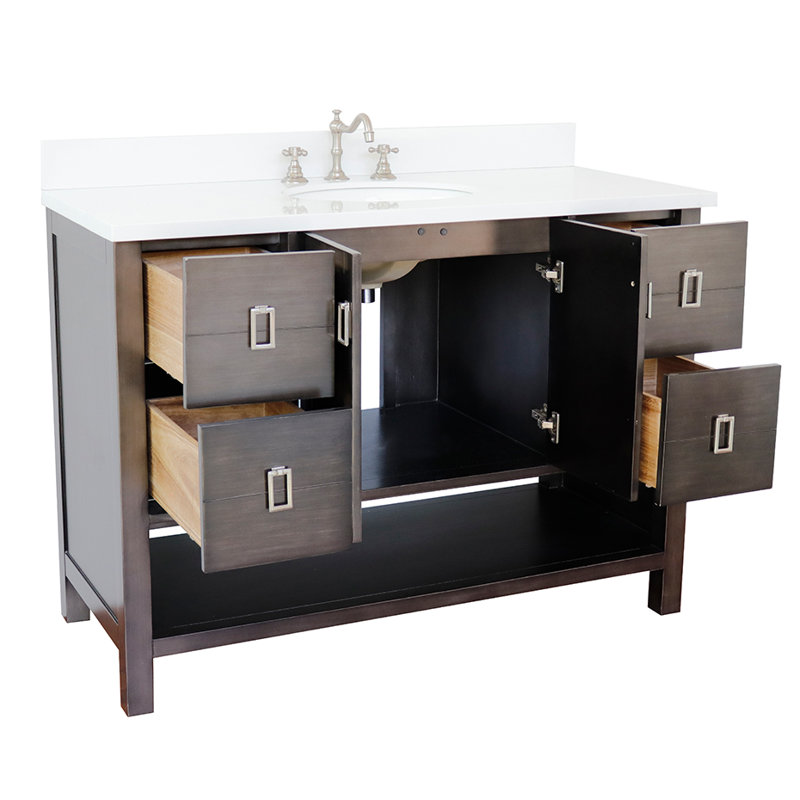 Wilhoit 49'' Single Bathroom Vanity with Top, Silvery Brown/White Quartz