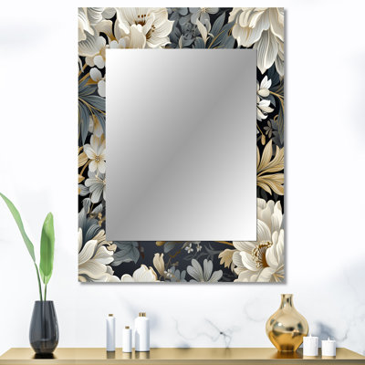 Apolonio fleur élégante gris neutre - miroir floral, miroir mural floral unique, impression d'art en métal