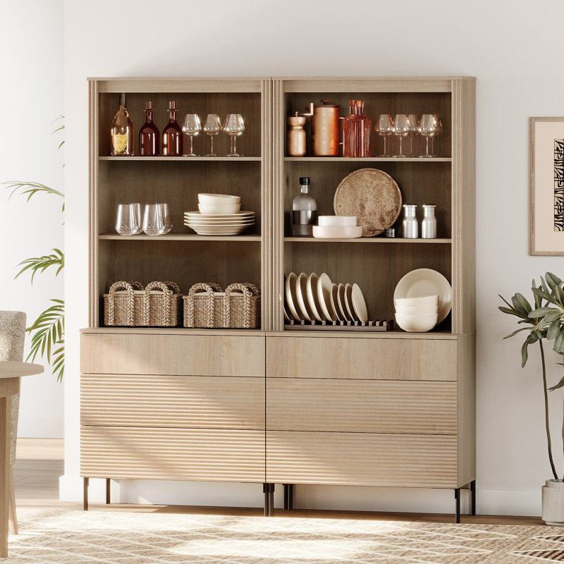Ensemble de 2 garde-manger cannelés de 71,6 po de hauteur, ensemble de 2 présentoirs en bois avec tiroirs et tablettes réglables, armoire moderne polyvalente pour la salle à manger et la chambre à coucher